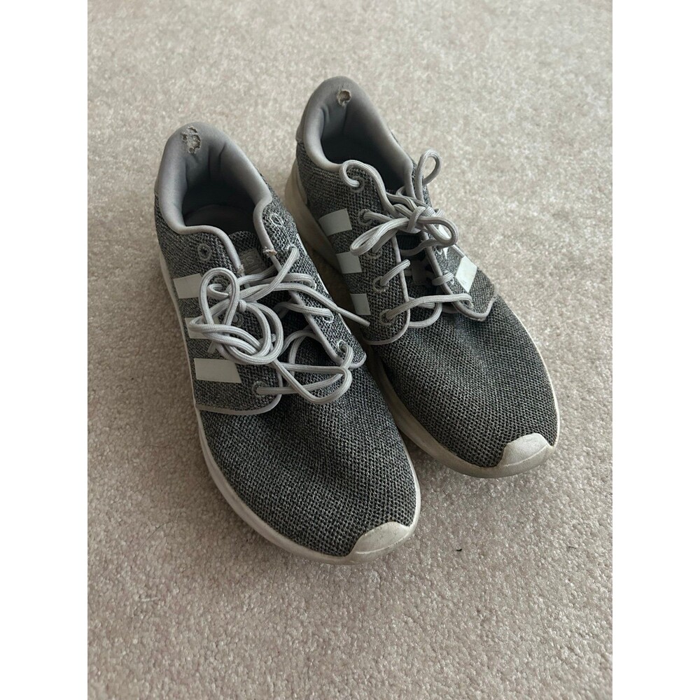 Gray and White Stripe Adidas Running Sneakers